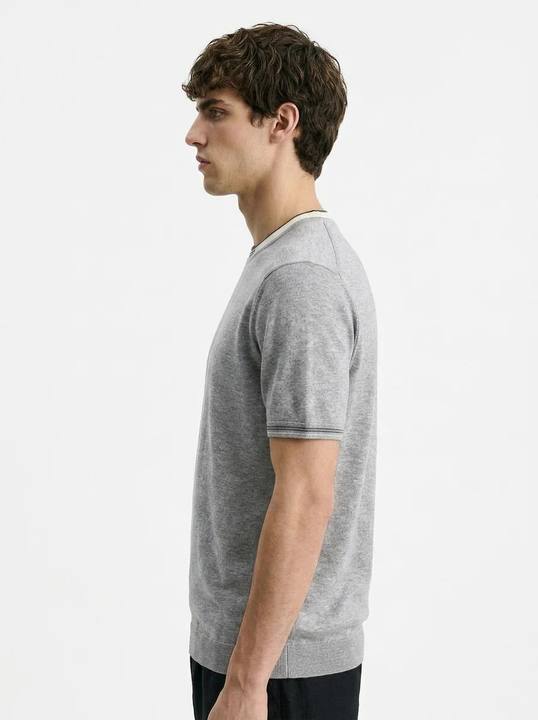 ASH GREY CONTRAST NECK KNIT T-SHIRT S27