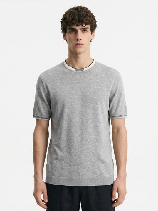 ASH GREY CONTRAST NECK KNIT T-SHIRT S27