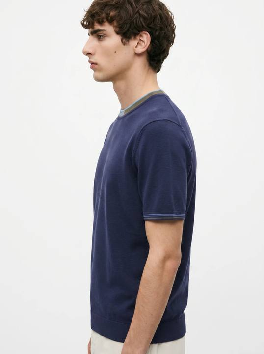 DEEP NAVY CONTRAST NECK KNIT T-SHIRT S27