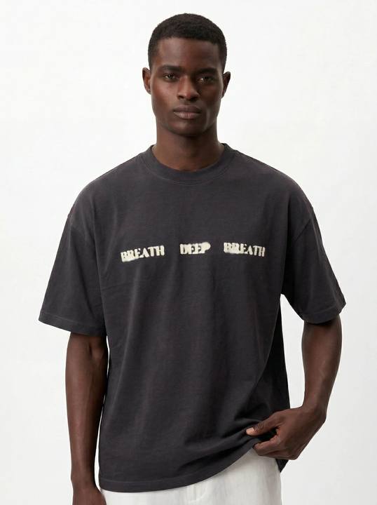 CHARCOAL DEEP BREATH GRAPHIC OVERSIZED T-SHIRT S27