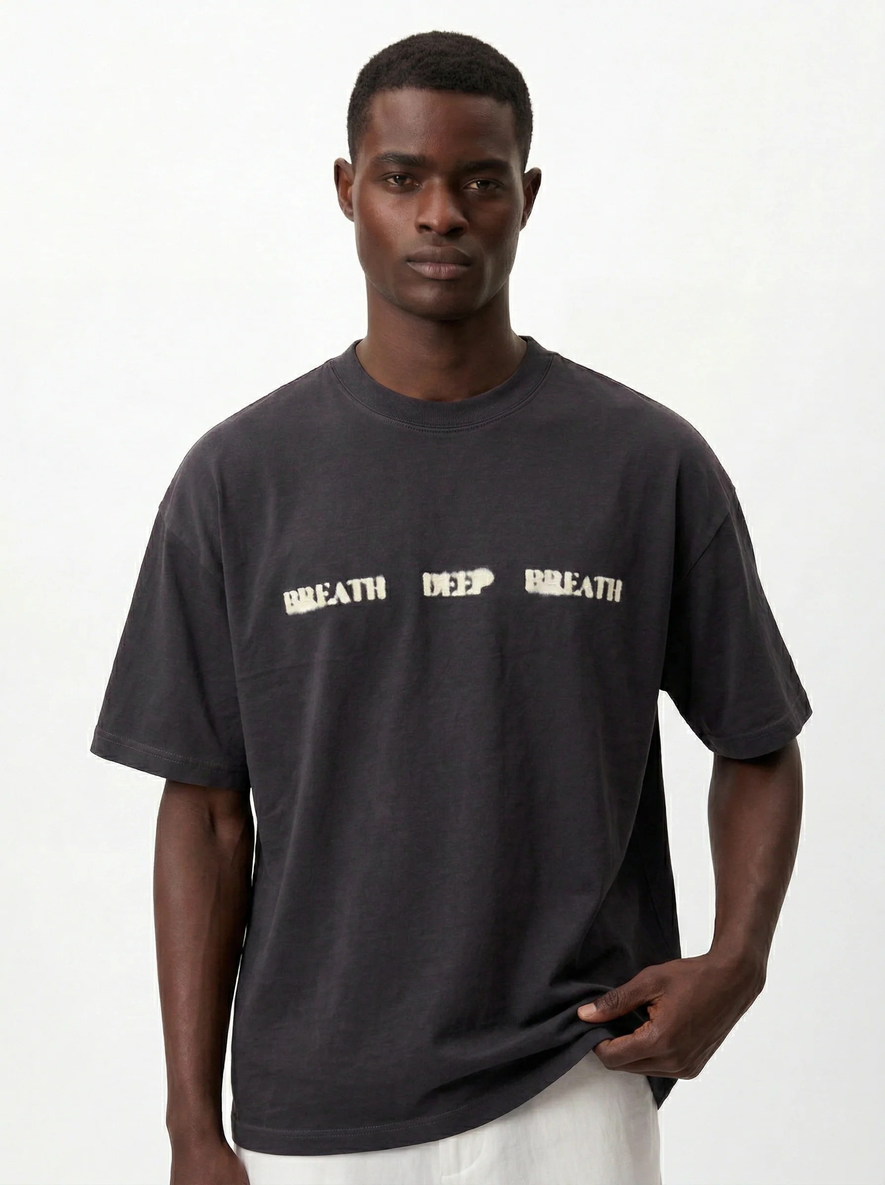 CHARCOAL DEEP BREATH GRAPHIC OVERSIZED T-SHIRT S27