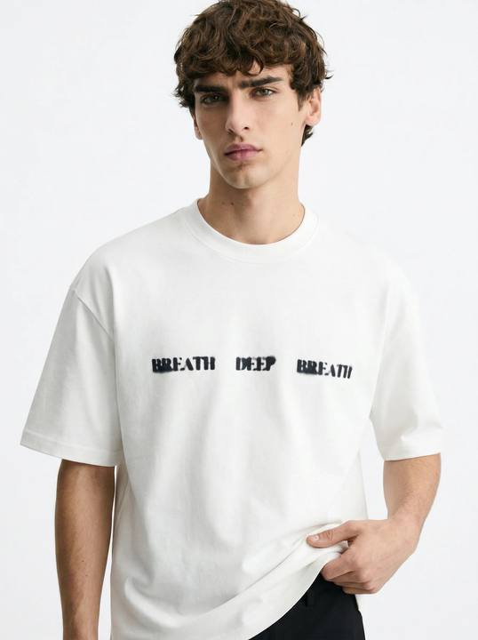 WHITE DEEP BREATH GRAPHIC OVERSIZED T-SHIRT S27