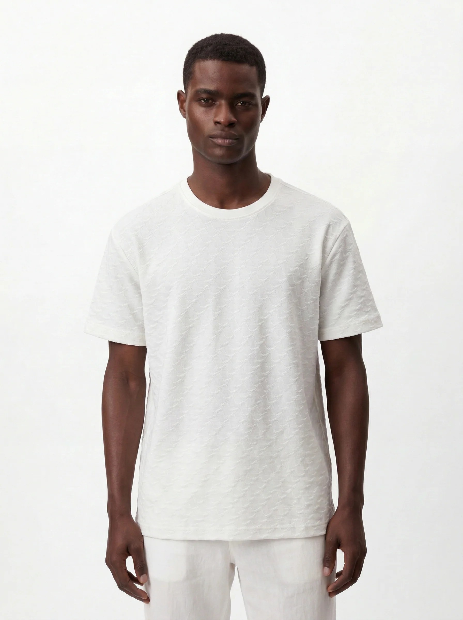WHITE MONOGRAM JACQUARD SLIM-FIT T-SHIRT S27