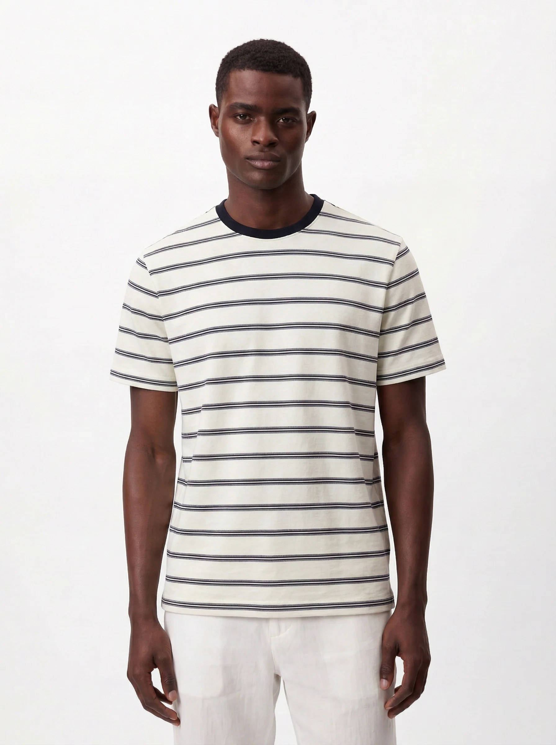 OFF WHITE STRIPED CREWNECK SLIM-FIT T-SHIRT S27