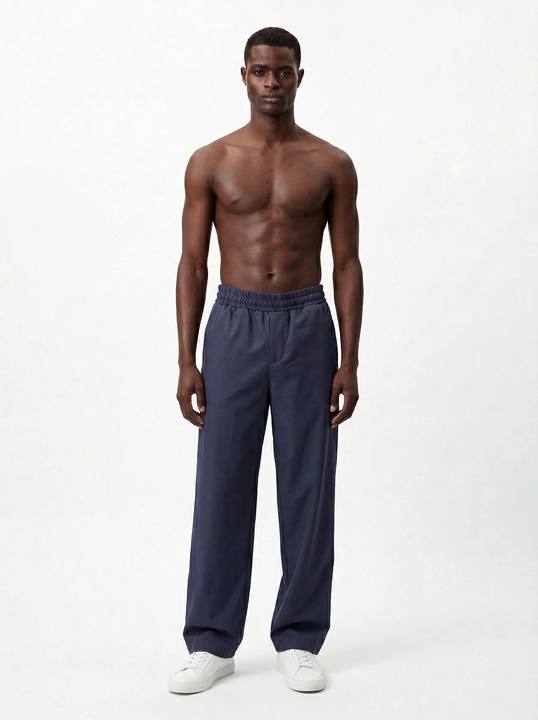 NAVY LIGHTWEIGHT GABARDINE WIDE-LEG PANTS S27