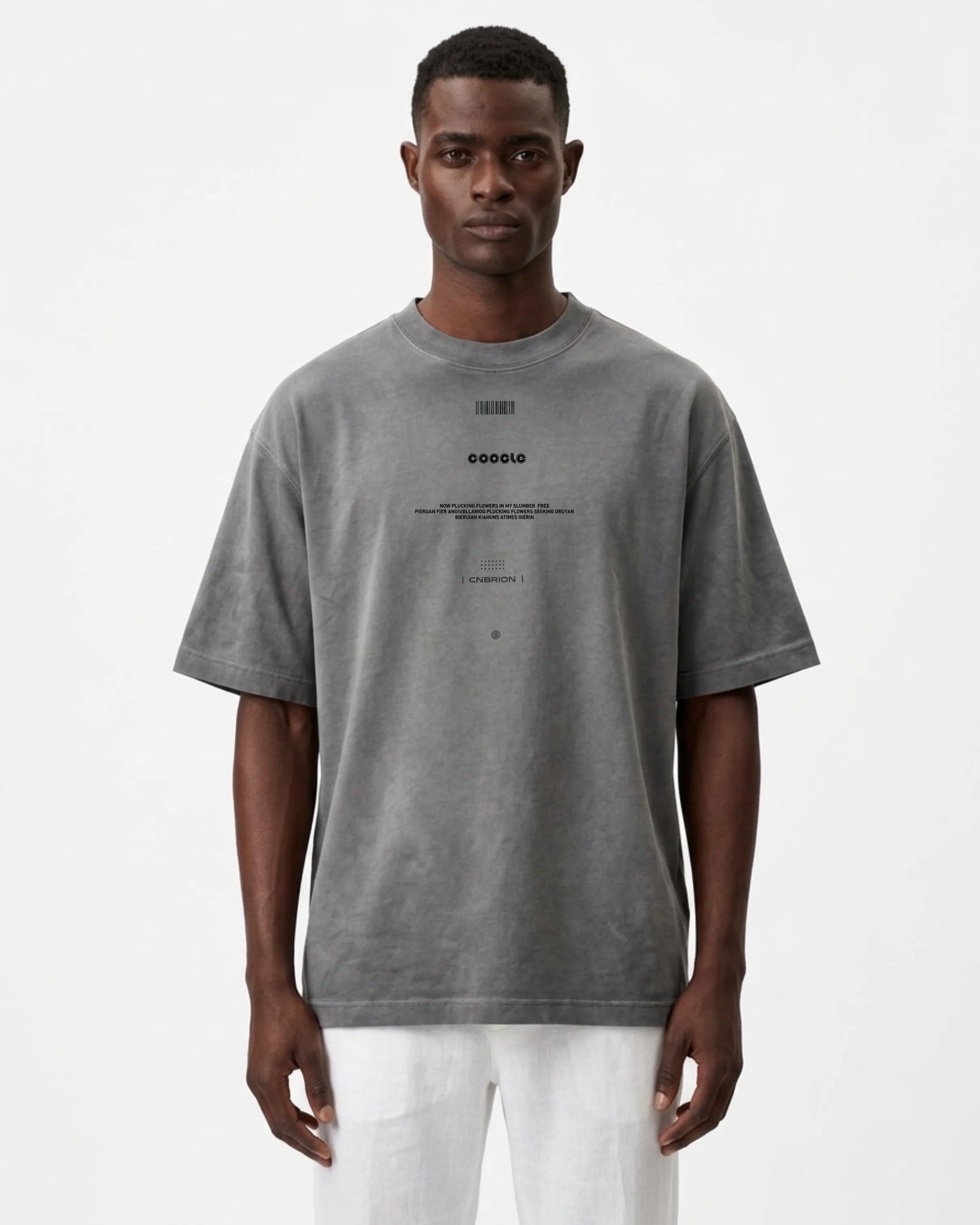 WASHED CHARCOAL OVERSIZED BARCODE GRAPHIC PRINT T-SHIRT  S27