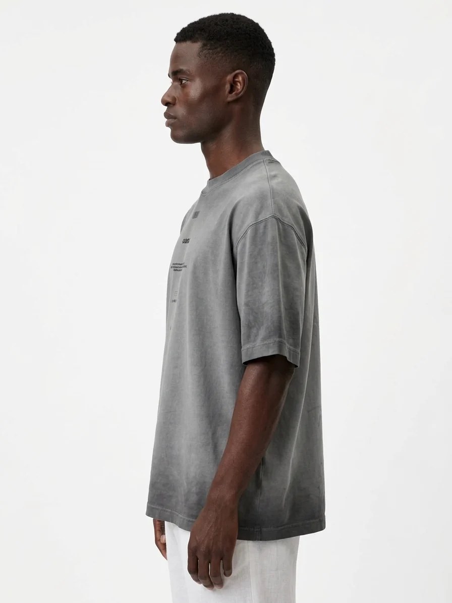 WASHED CHARCOAL OVERSIZED BARCODE GRAPHIC PRINT T-SHIRT  S27