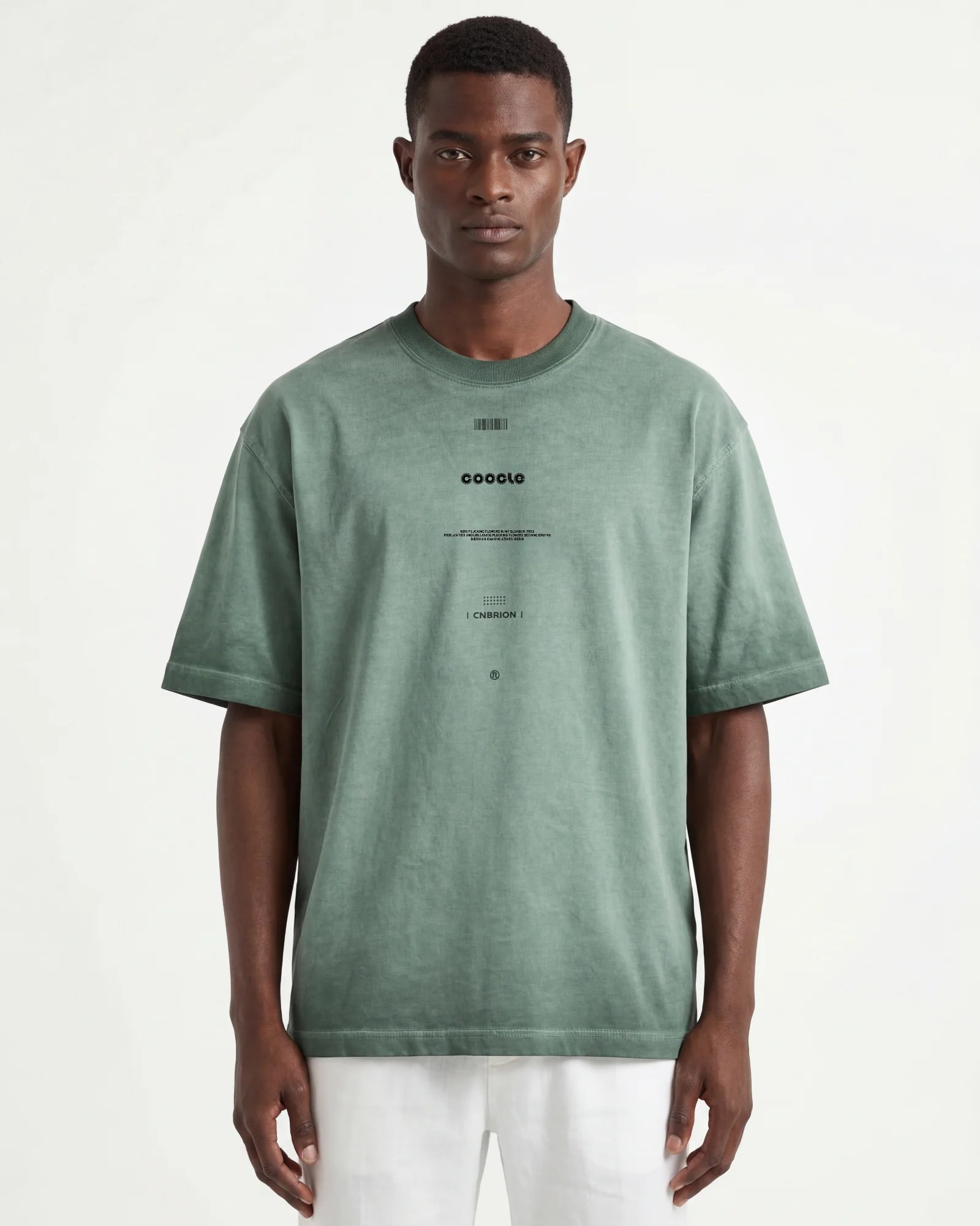 WASHED OLIVE OVERSIZED BARCODE GRAPHIC PRINT T-SHIRT  S27