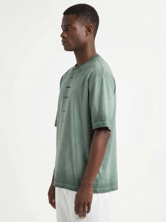 WASHED OLIVE OVERSIZED BARCODE GRAPHIC PRINT T-SHIRT  S27