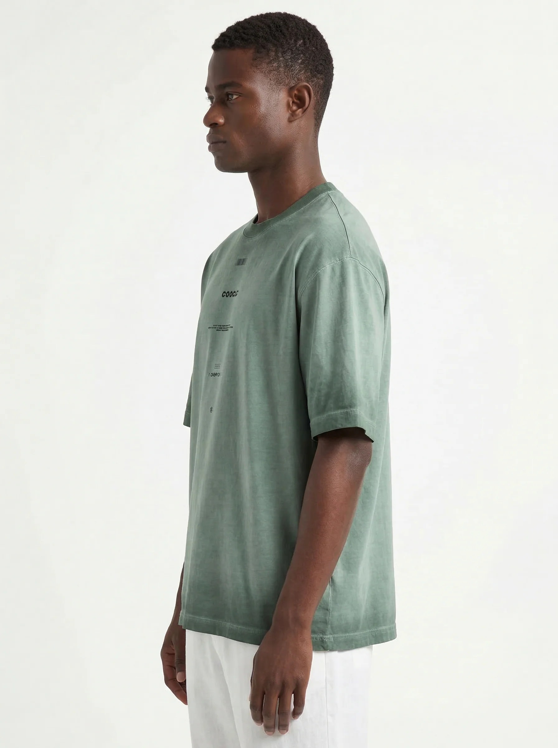 WASHED OLIVE OVERSIZED BARCODE GRAPHIC PRINT T-SHIRT  S27