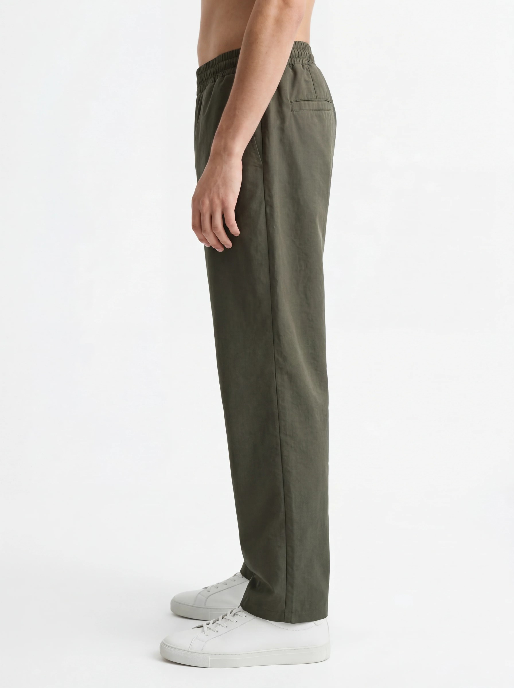 MILITARY OLIVE WIDE-LEG TENCEL PANTS S27