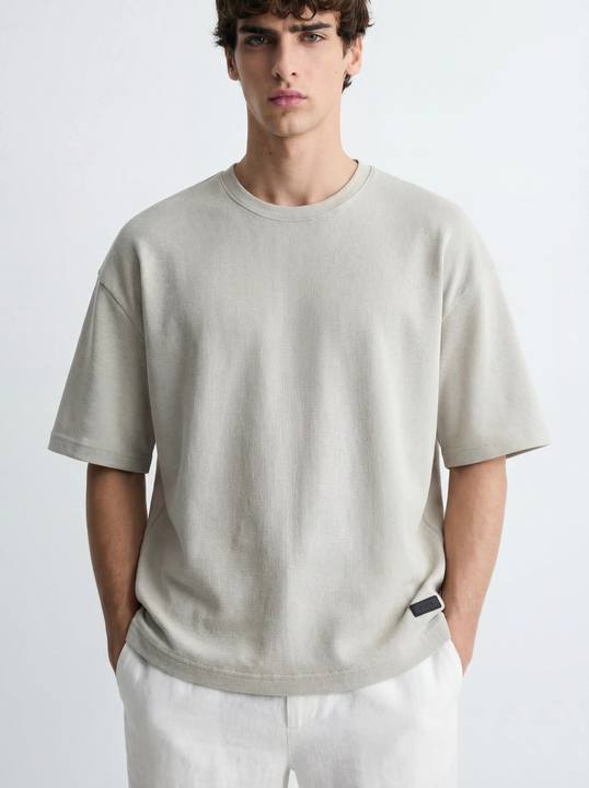 GREIGE MICRO RIB OVERSIZED T-SHIRT S27