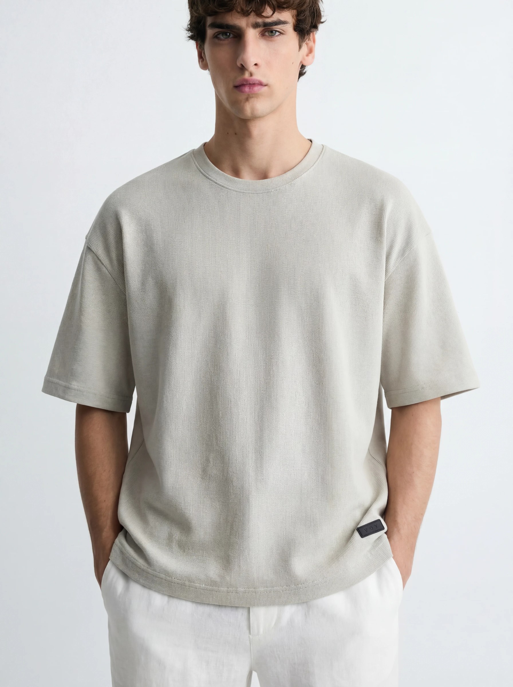 GREIGE MICRO RIB OVERSIZED T-SHIRT S27