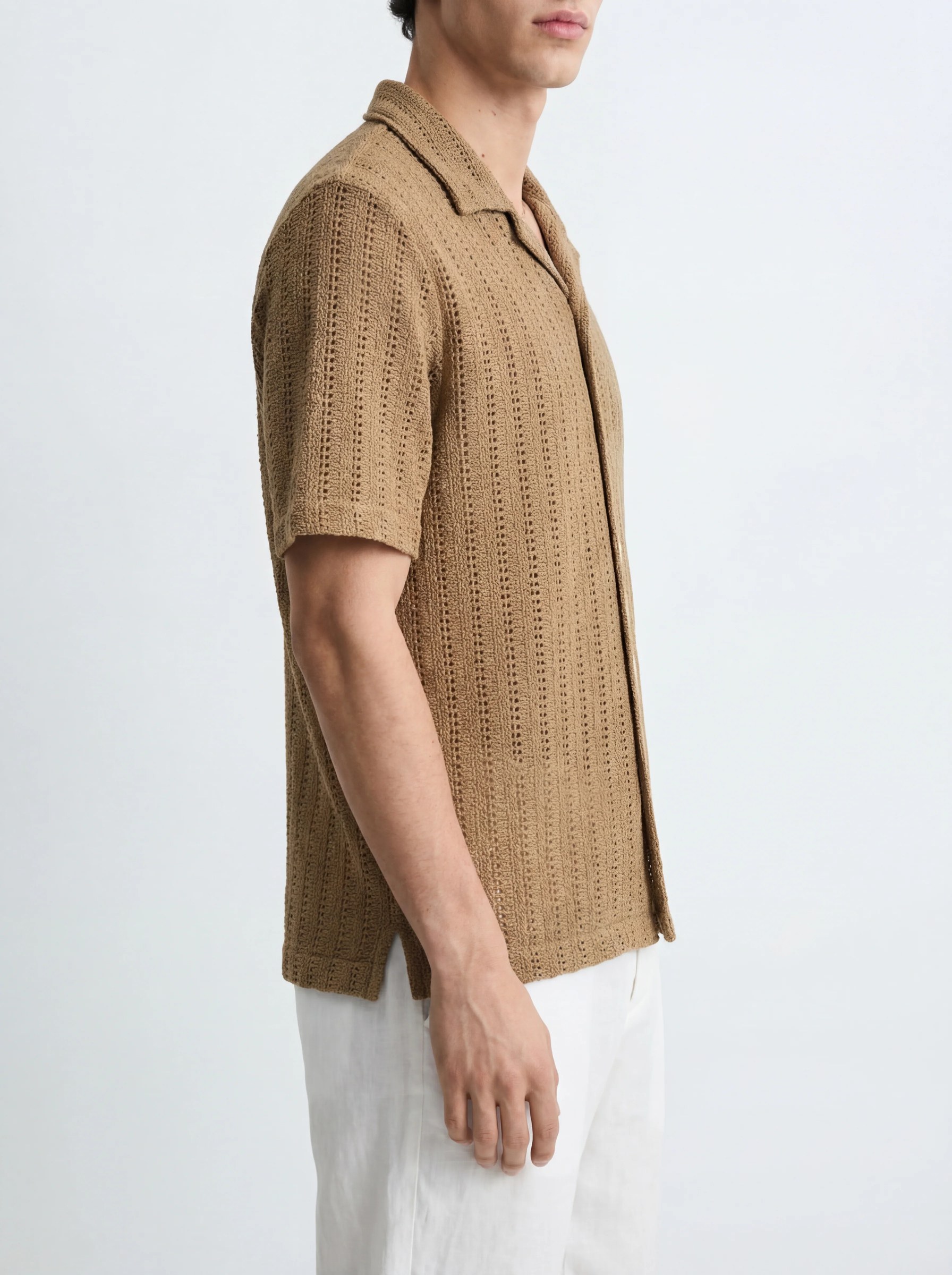 CAMEL TEXTURED RELAXED CUBAN SHIRT S27