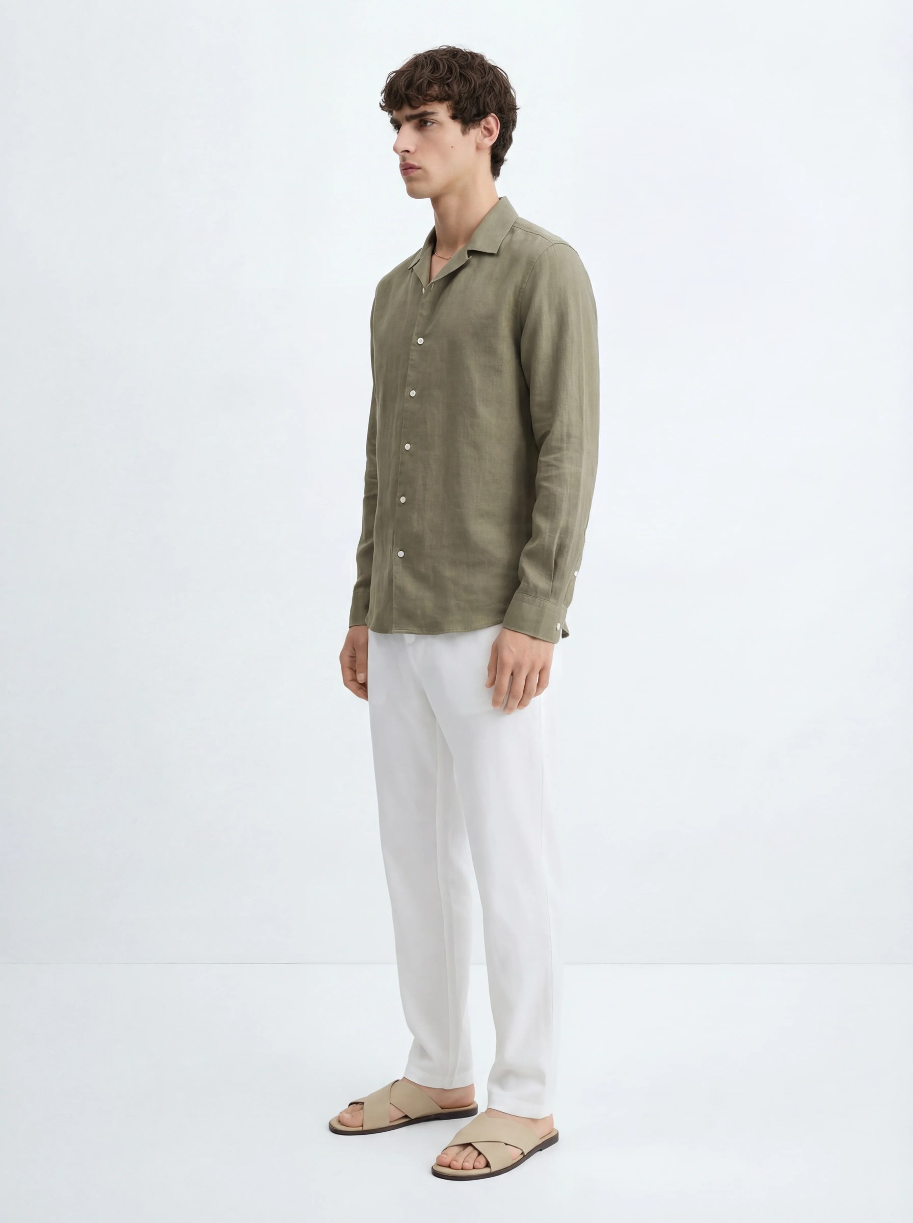 OLIVE RELAXED LINEN SHIRT S27 – CUBAN COLLAR