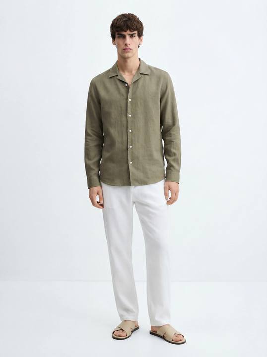OLIVE RELAXED LINEN SHIRT S27 – CUBAN COLLAR