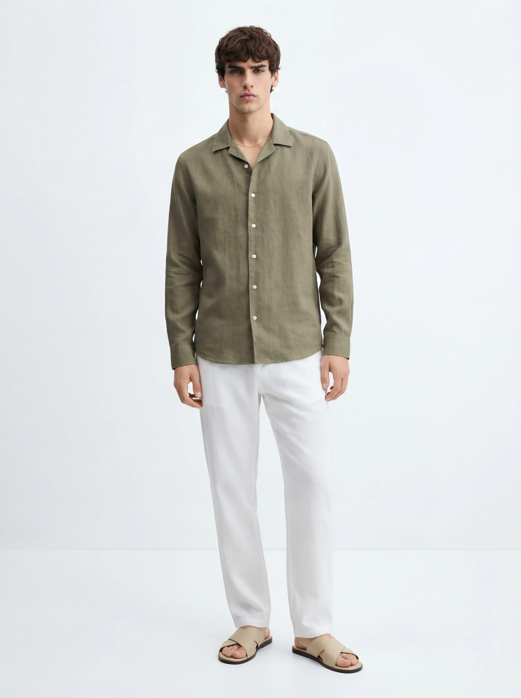 OLIVE RELAXED LINEN SHIRT S27 – CUBAN COLLAR