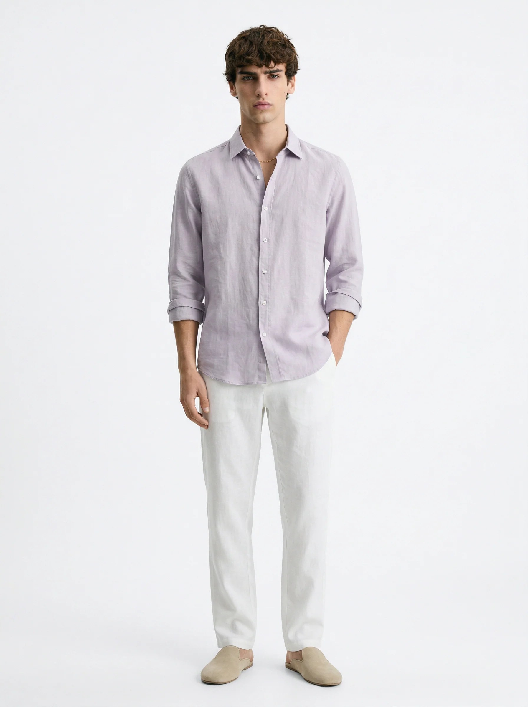 LAVENDER RELAXED PURE LINEN SHIRT S27