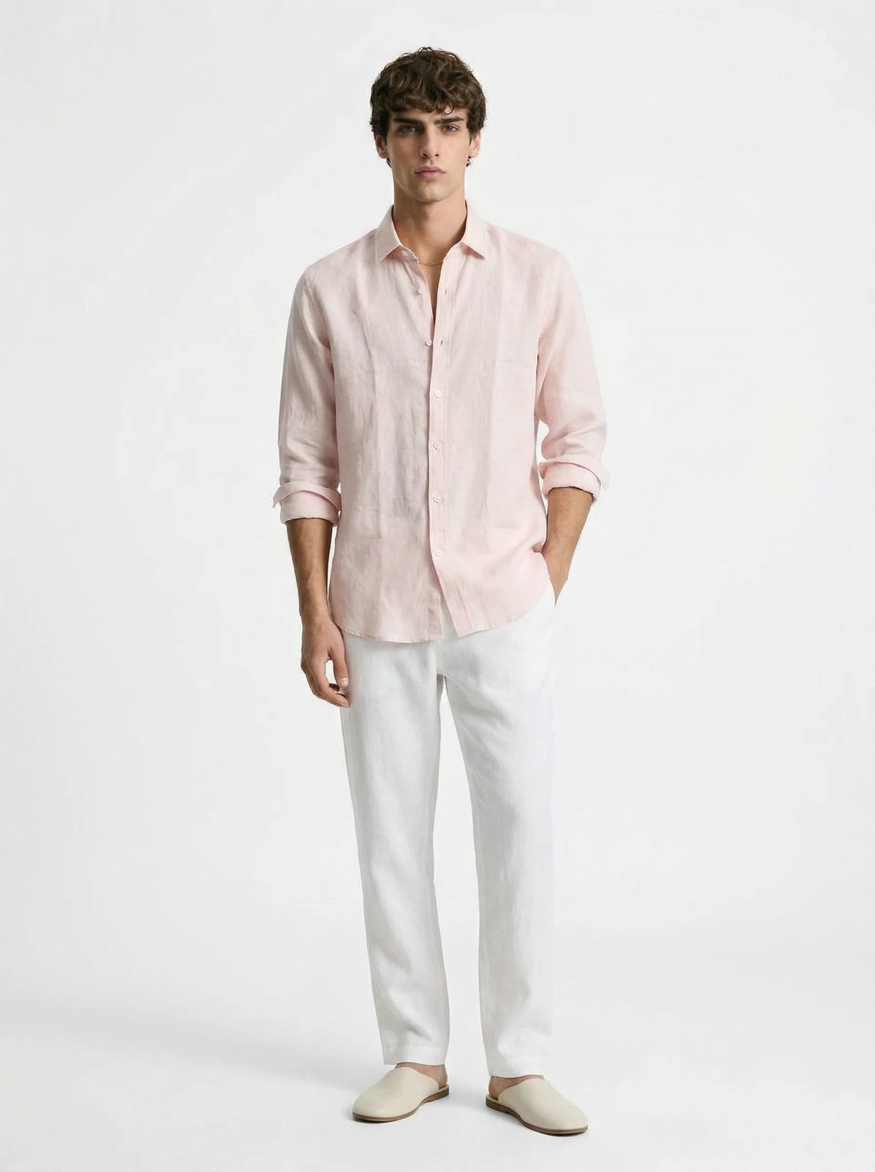 LIGHT BLUSH PINK RELAXED PURE LINEN SHIRT S27