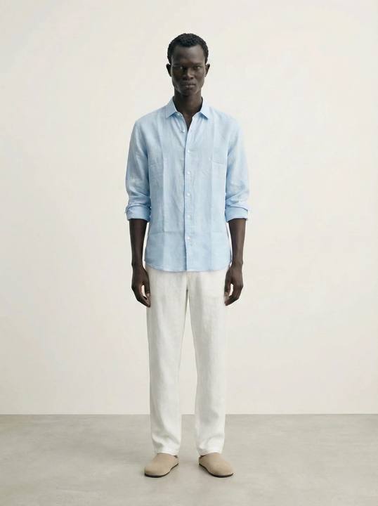 SKY BLUE RELAXED PURE LINEN SHIRT S27