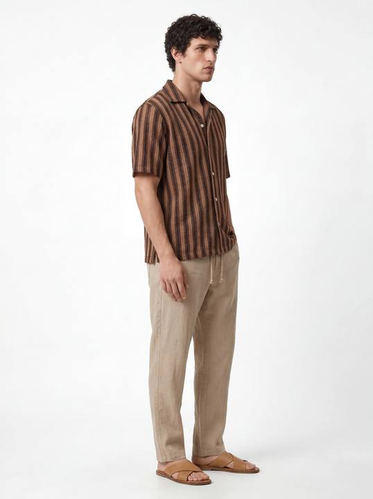 MOCHA STRIPE TEXTURED RELAXED CUBAN SHIRT S27