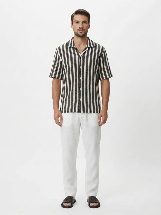 MONO STRIPE TEXTURED RELAXED CUBAN SHIRT S27