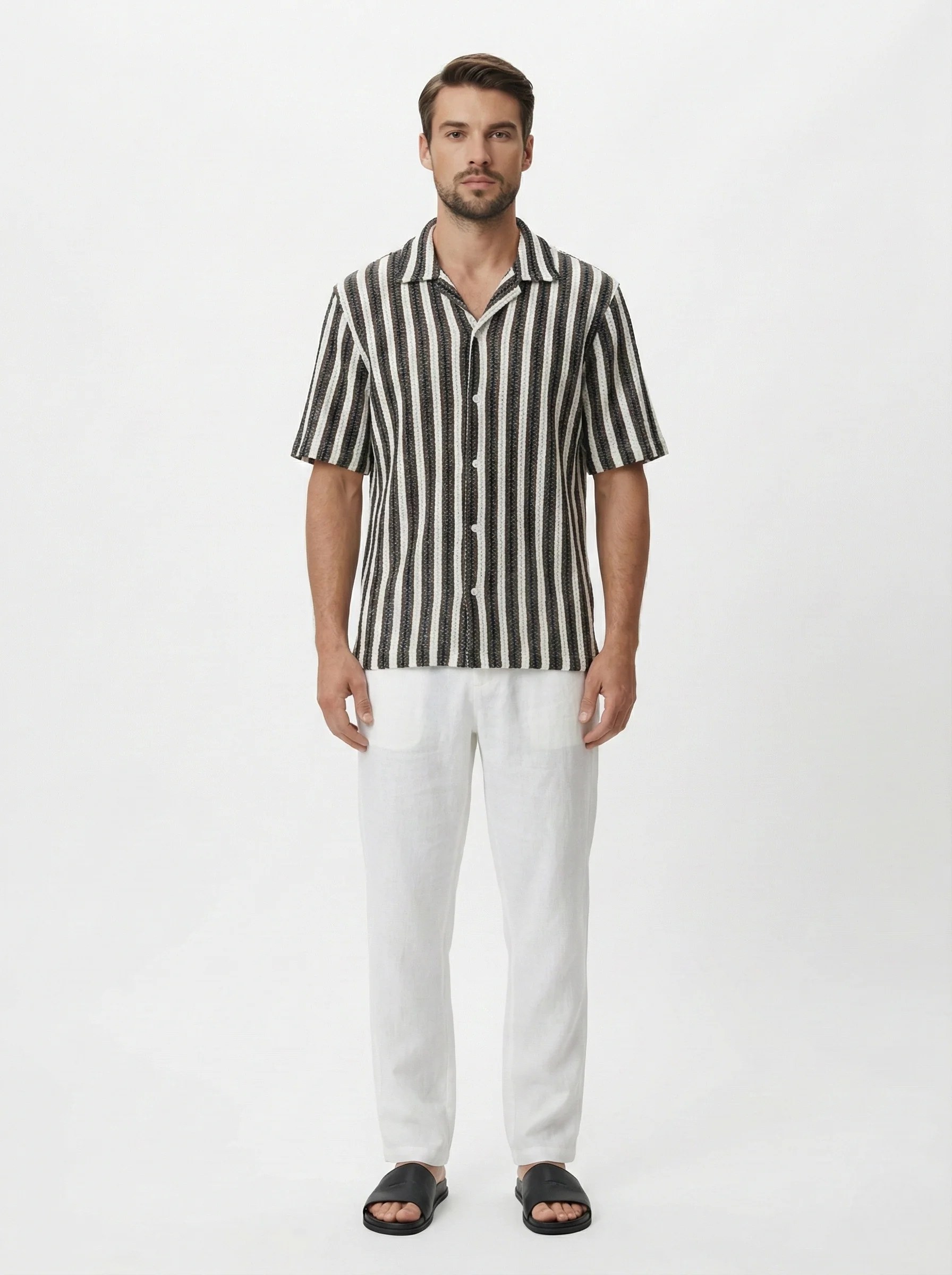 MONO STRIPE TEXTURED RELAXED CUBAN SHIRT S27
