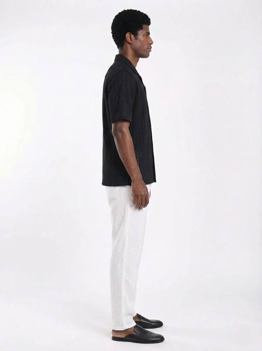NOIR POINTELLE TEXTURED RELAXED CUBAN SHIRT S27