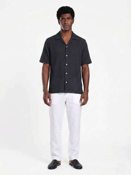 NOIR POINTELLE TEXTURED RELAXED CUBAN SHIRT S27