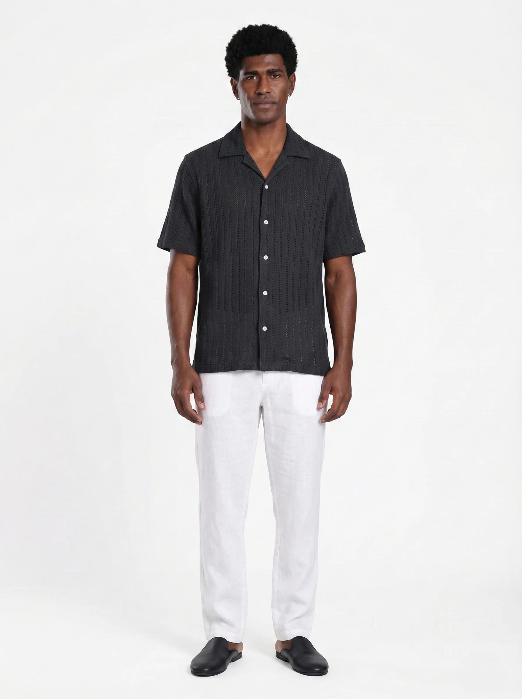 NOIR POINTELLE TEXTURED RELAXED CUBAN SHIRT S27