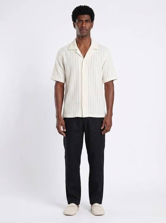 ECRU POINTELLE KNIT RELAXED CUBAN SHIRT S27