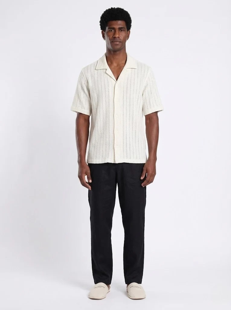 ECRU POINTELLE KNIT RELAXED CUBAN SHIRT S27