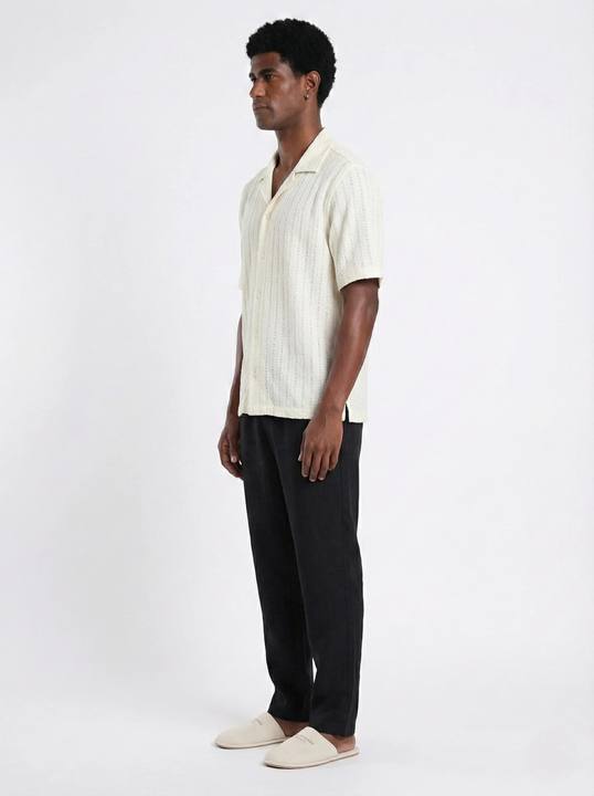 ECRU POINTELLE KNIT RELAXED CUBAN SHIRT S27