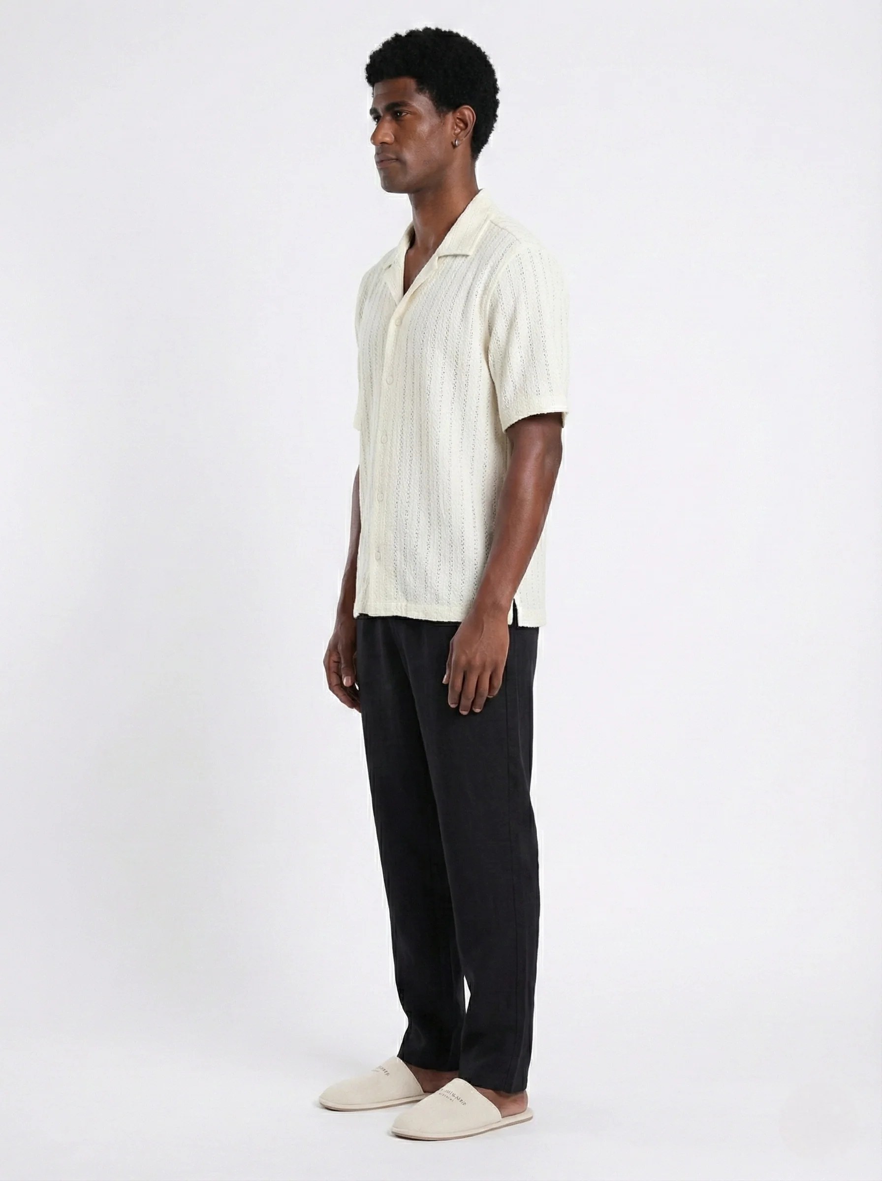 ECRU POINTELLE KNIT RELAXED CUBAN SHIRT S27