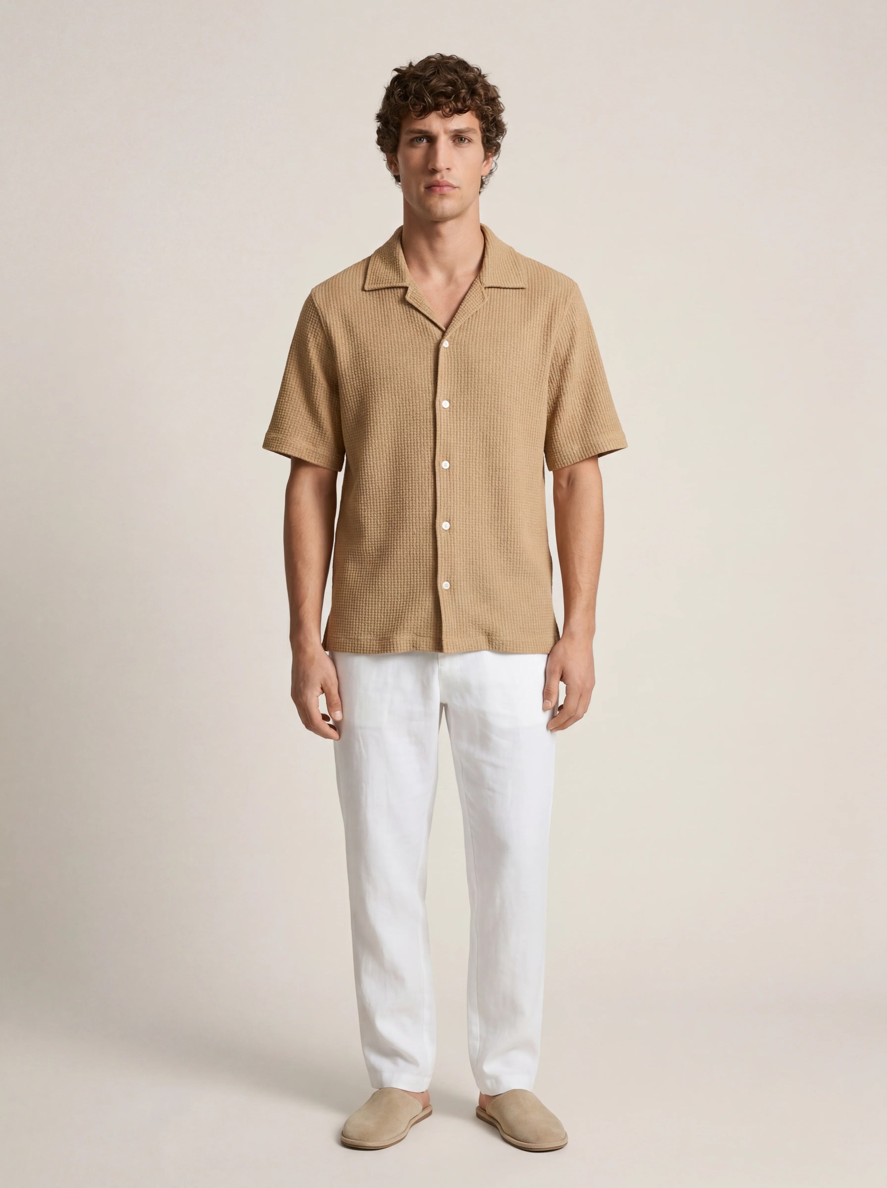 SAND WAFFLE TEXTURED RELAXED CUBAN SHIRT S27