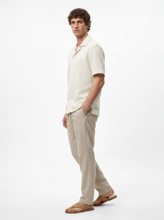 CREAM WAFFLE TEXTURED RELAXED CUBAN SHIRT S27