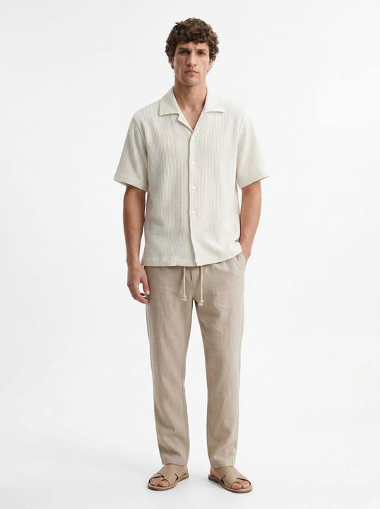 CREAM WAFFLE TEXTURED RELAXED CUBAN SHIRT S27