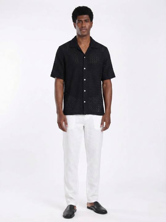 MIDNIGHT CHEVRON TEXTURED RELAXED CUBAN SHIRT S27