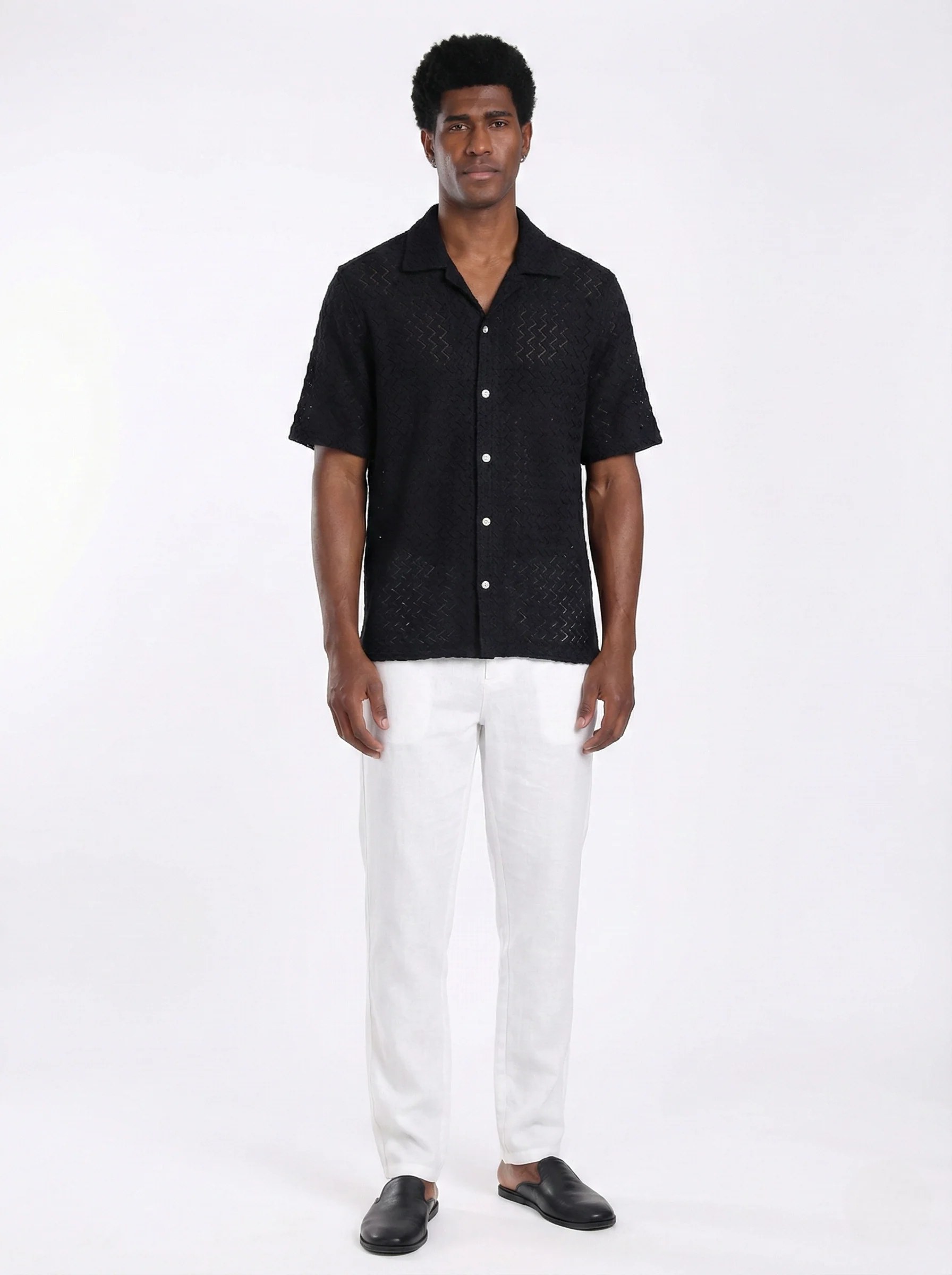 MIDNIGHT CHEVRON TEXTURED RELAXED CUBAN SHIRT S27