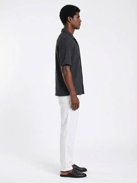 MIDNIGHT CHEVRON TEXTURED RELAXED CUBAN SHIRT S27