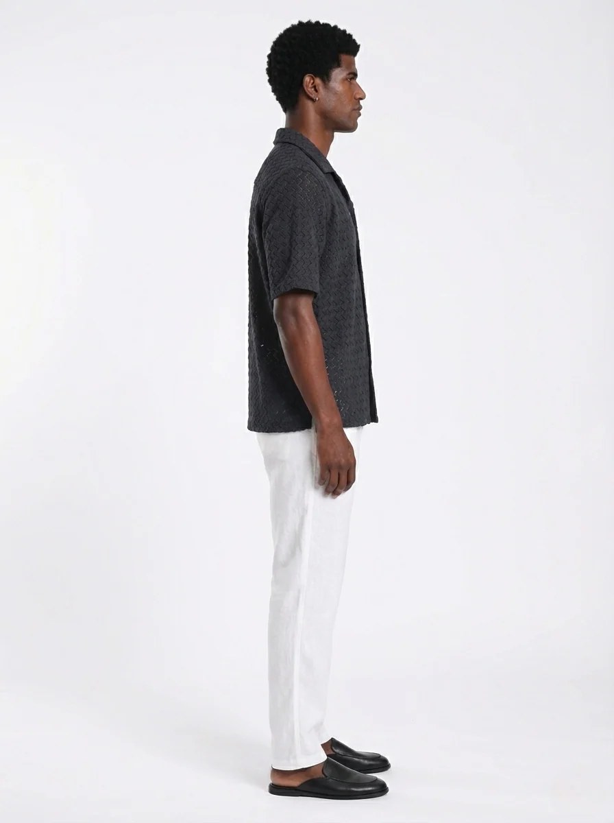 MIDNIGHT CHEVRON TEXTURED RELAXED CUBAN SHIRT S27