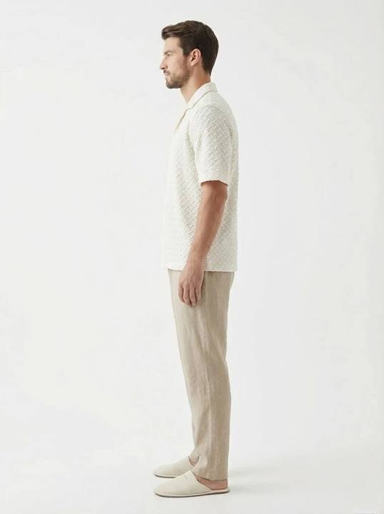 ECRU CHEVRON TEXTURED RELAXED CUBAN SHIRT S27