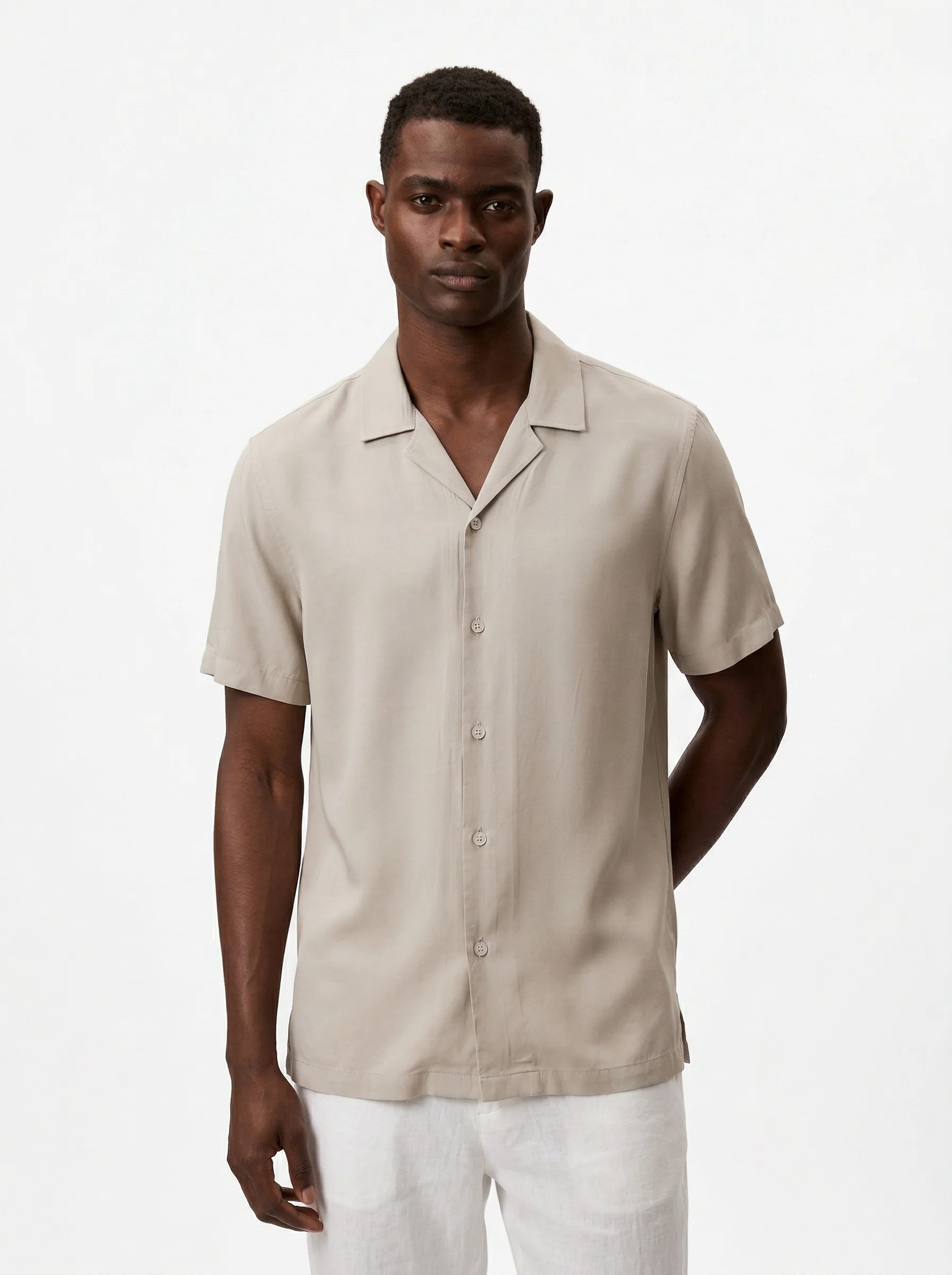 DESERT TAUPE RESORT RELAXED TENCEL SHIRT S27