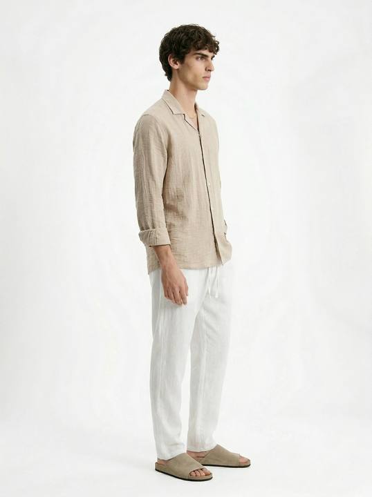 DESERT SAND WRINKLED PURE LINEN RELAXED SHIRT S27