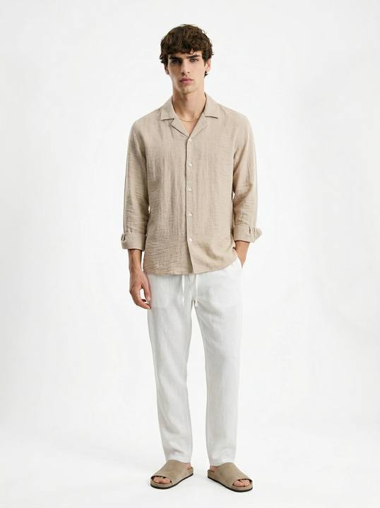 DESERT SAND WRINKLED PURE LINEN RELAXED SHIRT S27