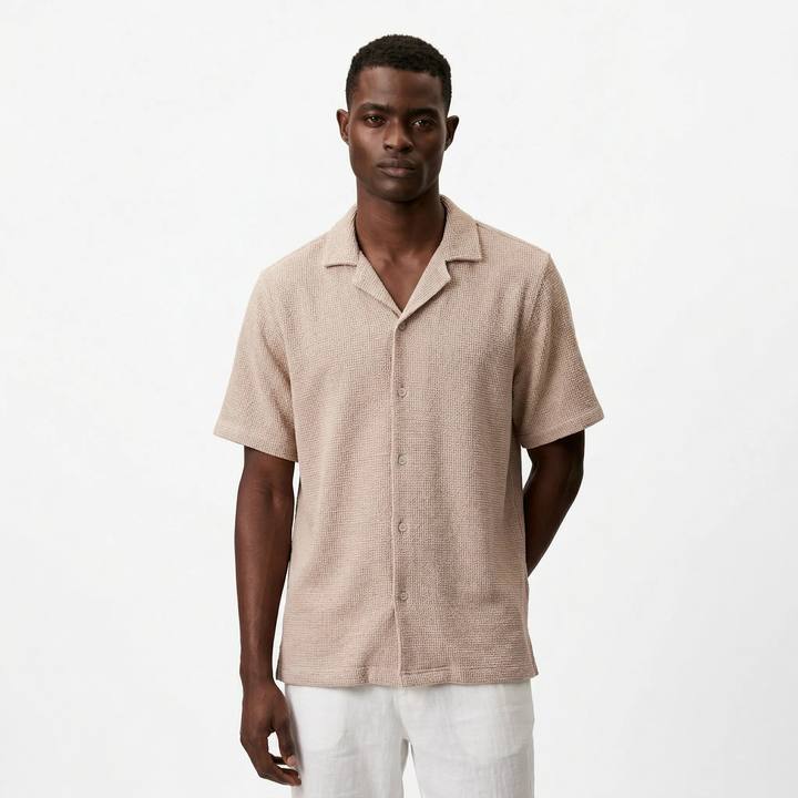 SAND MINI WAFFLE RELAXED RESORT SHIRT S27N