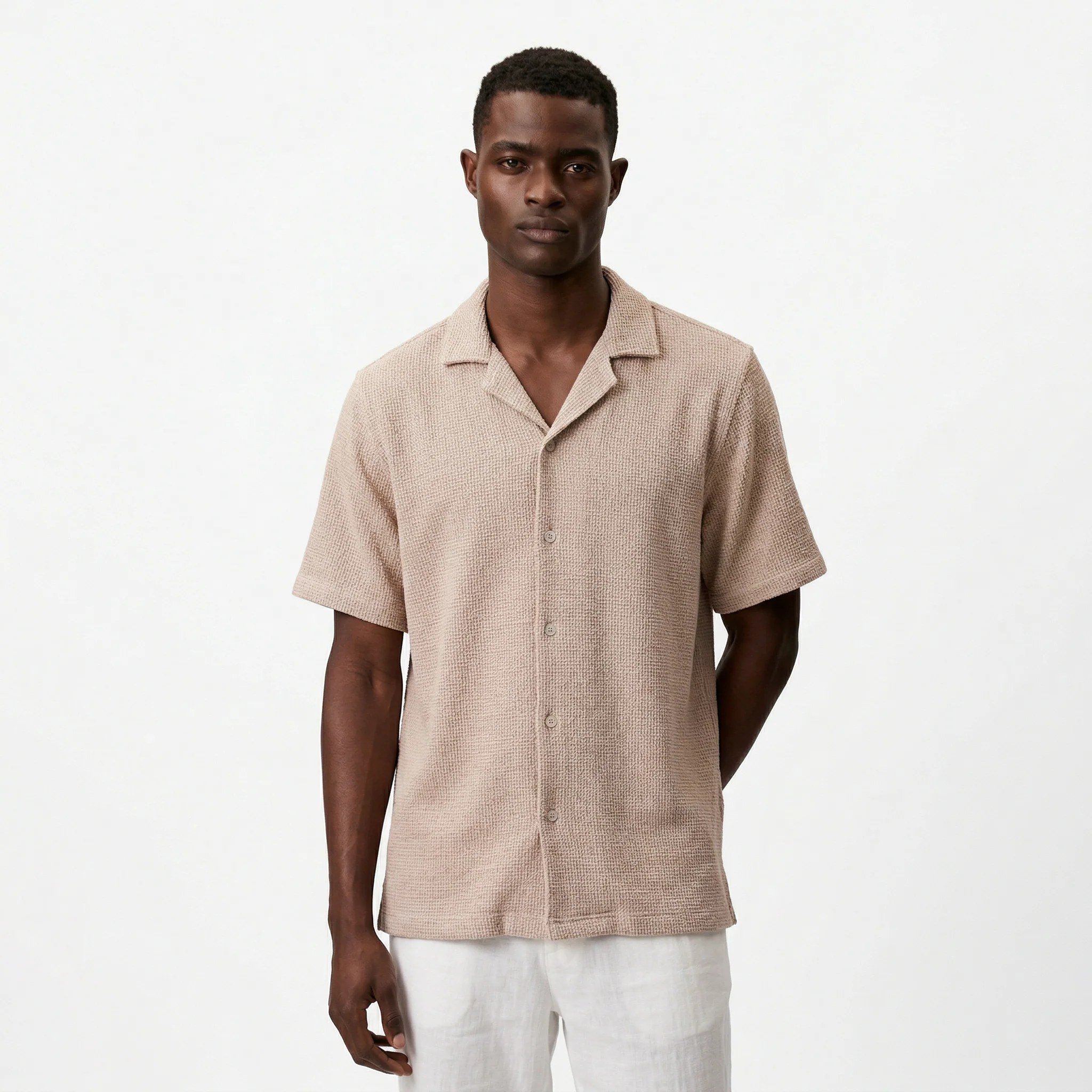 SAND MINI WAFFLE RELAXED RESORT SHIRT S27N