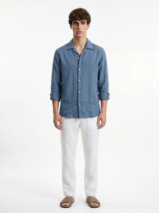 DUST BLUE RELAXED LINEN SHIRT S27 – CUBAN COLLAR