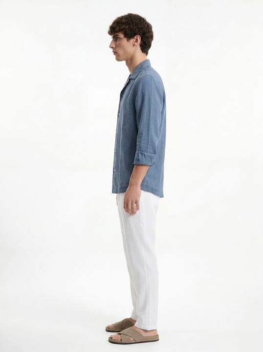 DUST BLUE RELAXED LINEN SHIRT S27 – CUBAN COLLAR
