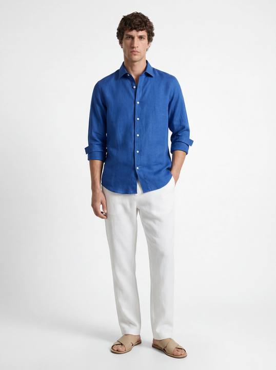 ROYAL BLUE RELAXED PURE LINEN SHIRT S27